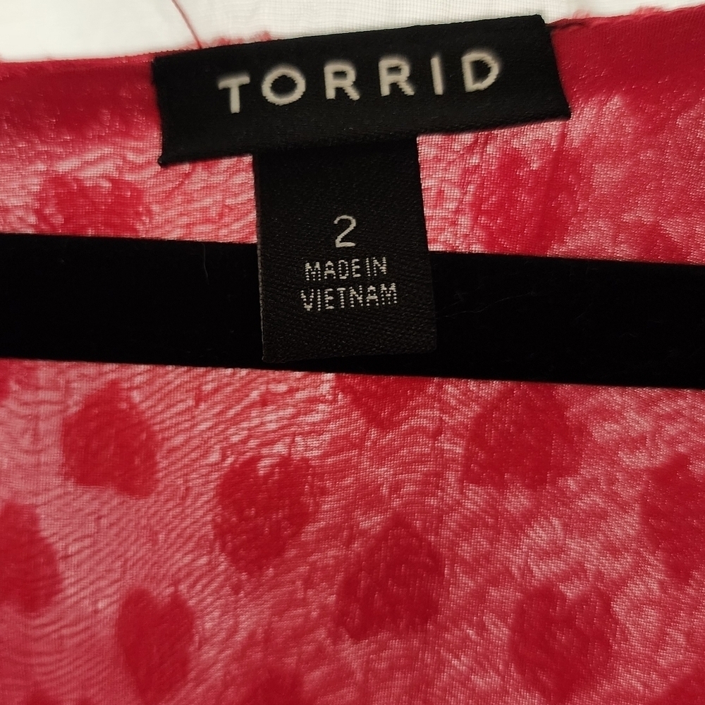 Torrid Red Peplum Chiffon Heart Clip Dot Flowy Sheer Blouse, Size 2x - Picture 7 of 10